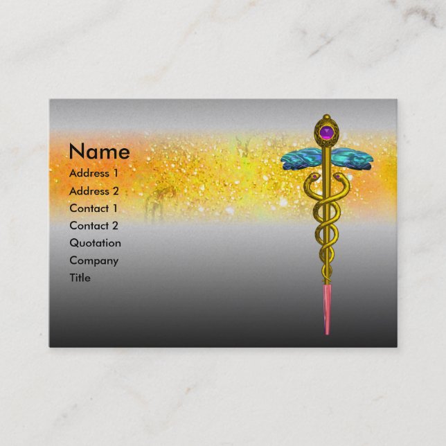 CADUCEUS, vibrant platinum metallic ,amethyst gold Business Card (Front)