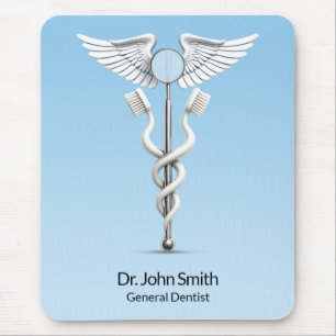 Caduceus White Dental Mirror Toothbrush Medical Mouse Pad