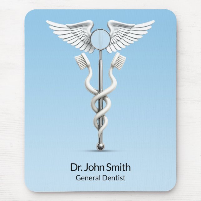 Caduceus White Dental Mirror Toothbrush Medical Mouse Pad (Front)