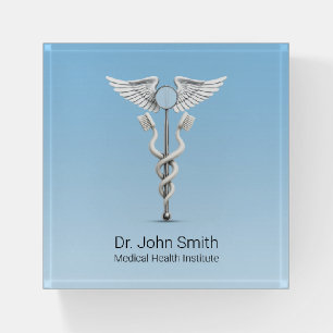 Caduceus White Dental Mirror Toothbrush Medical Paperweight