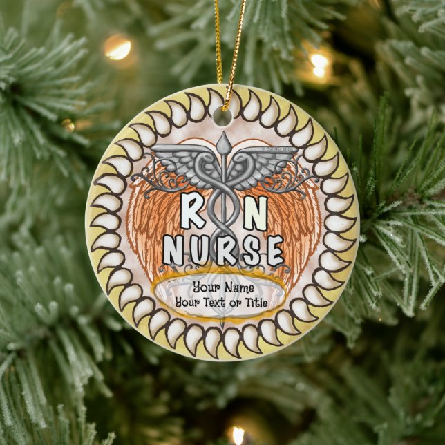 Caduceus wings rn nurse ceramic ornament (Tree)