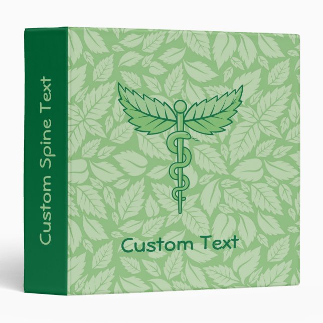 Caduceus with Leaves Background 3 Ring Binder (Front/Spine)