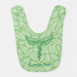 Caduceus with Leaves Background Baby Bib