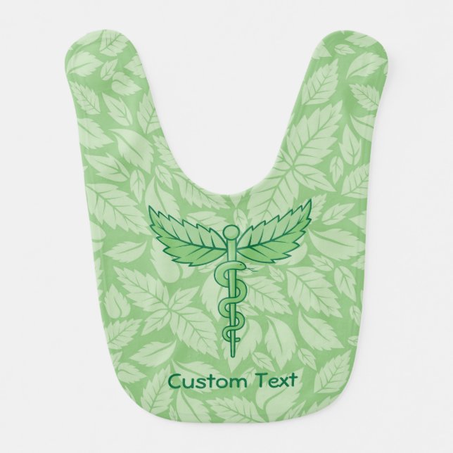 Caduceus with Leaves Background Baby Bib (Front)
