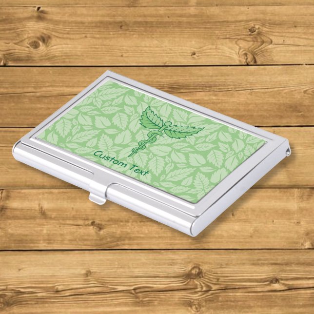 Caduceus with Leaves Background Business Card Case (Creator Uploaded)