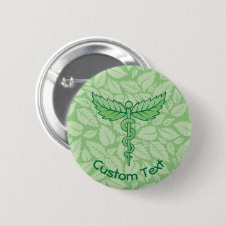 Caduceus with Leaves Background Button