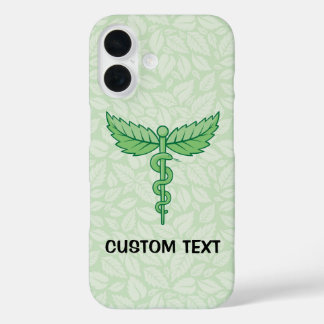 Caduceus with leaves background iPhone 16 case