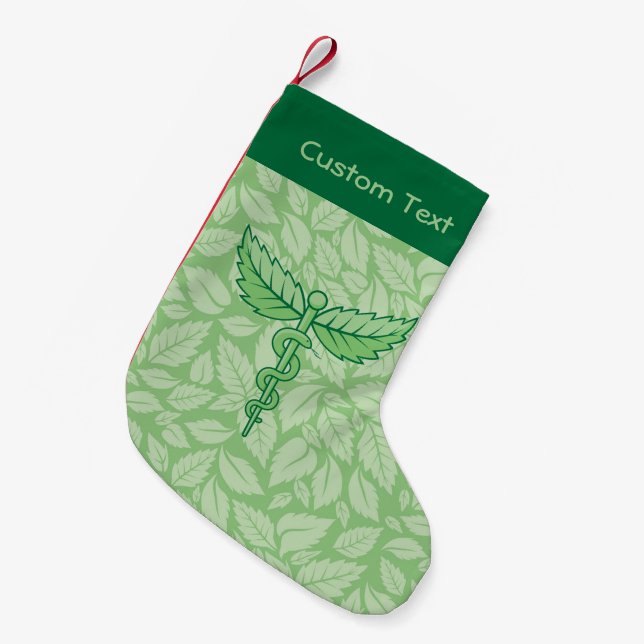 Caduceus with Leaves Background Christmas Stocking (Front (Hanging))