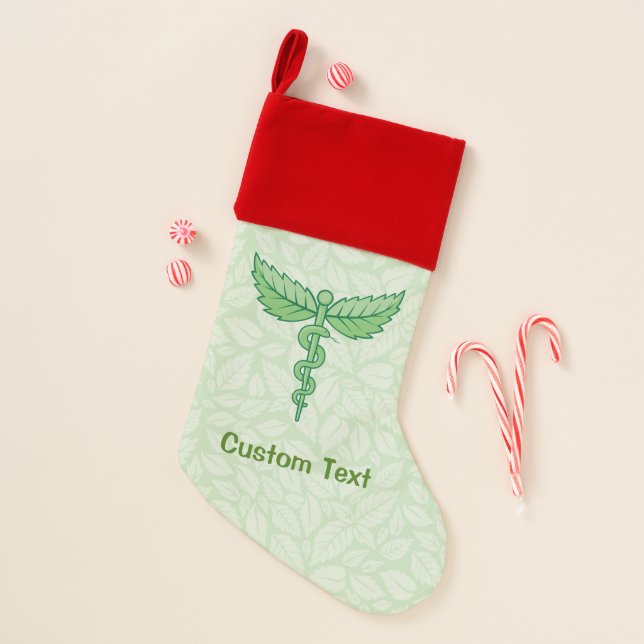 Caduceus with leaves background christmas stocking (Front)