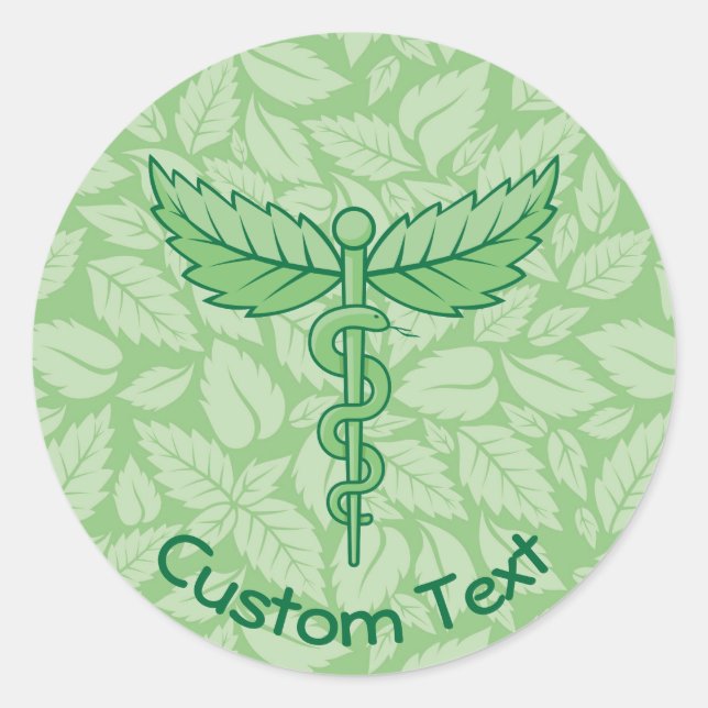 Caduceus with Leaves Background Classic Round Sticker (Front)