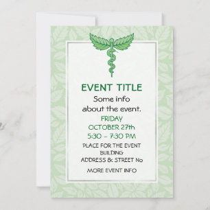 Caduceus with leaves background invitation
