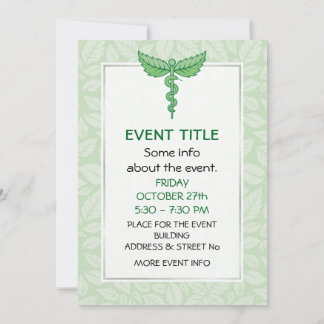 Caduceus with leaves background invitation