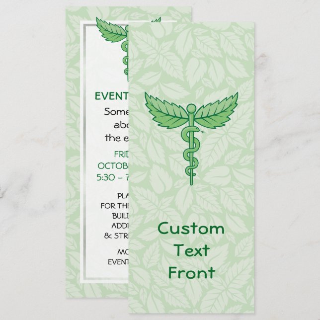 Caduceus with leaves background invitation (Front/Back)