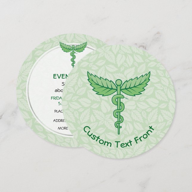 Caduceus with leaves background invitation (Front/Back)