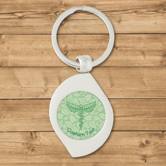 Caduceus with Leaves Background Keychain