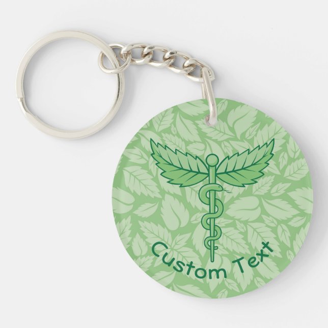 Caduceus with Leaves Background Keychain (Front)