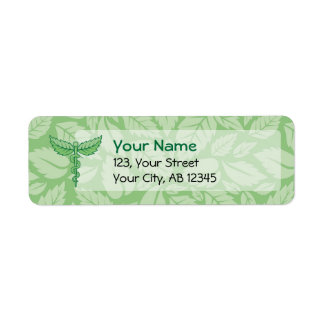 Caduceus with Leaves Background Label