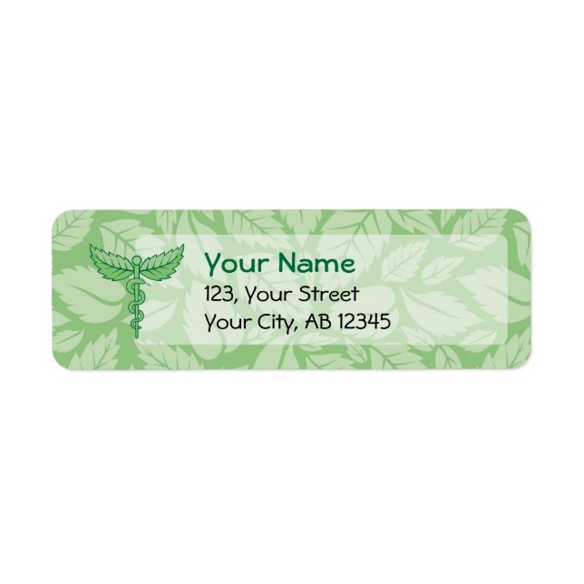 Caduceus with Leaves Background Label (Front)