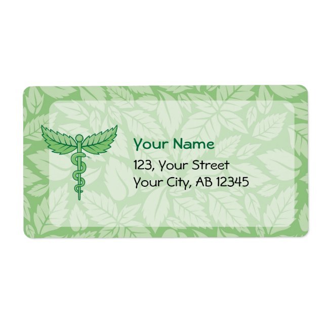 Caduceus with Leaves Background Label (Front)