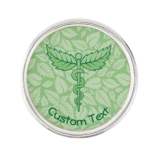 Caduceus with Leaves Background Lapel Pin