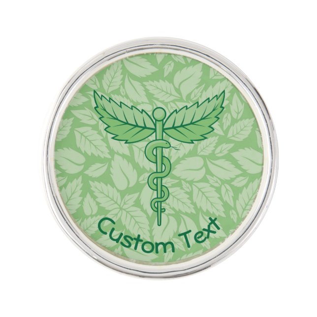 Caduceus with Leaves Background Lapel Pin (Front)