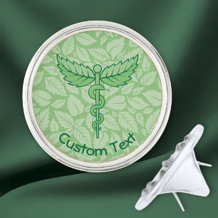 Caduceus with Leaves Background Lapel Pin