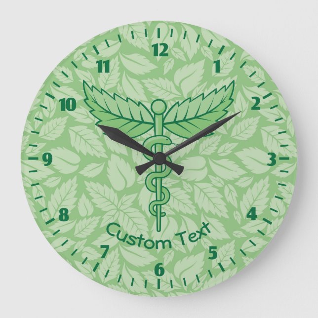 Caduceus with Leaves Background Large Clock (Front)
