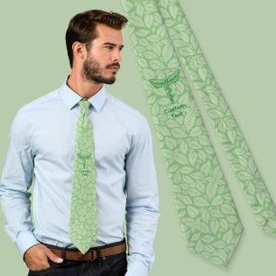 Caduceus with Leaves Background Neck Tie