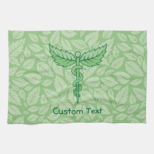 Caduceus with Leaves Background Towel