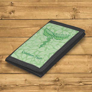 Caduceus with Leaves Background Trifold Wallet