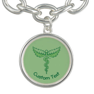 Caduceus with Leaves Charm Bracelet