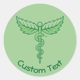 Caduceus with Leaves Classic Round Sticker