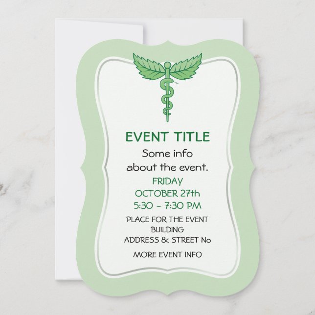 Caduceus with leaves invitation (Back)