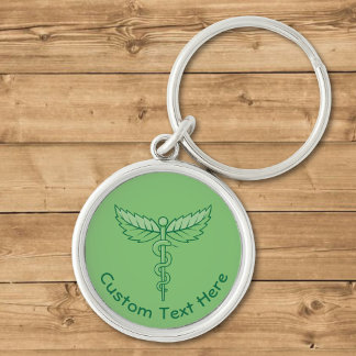 Caduceus with Leaves Keychain