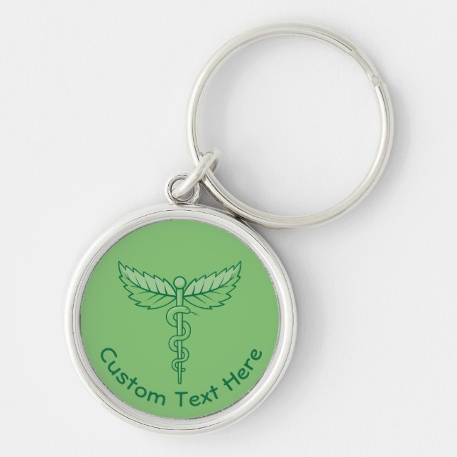 Caduceus with Leaves Keychain (Front)
