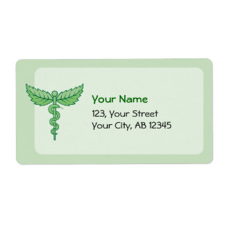 Caduceus with leaves label