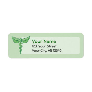 Caduceus with leaves label