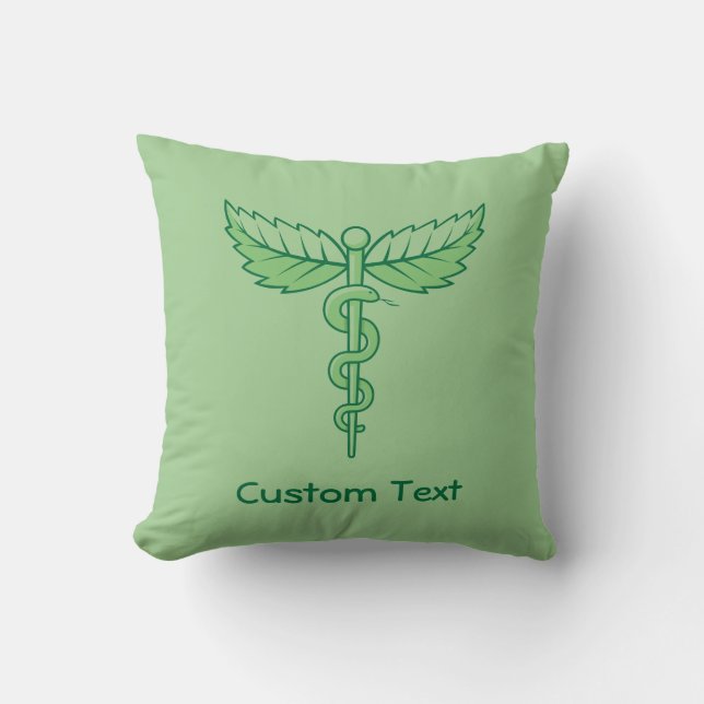 Caduceus with Leaves Throw Pillow (Front)