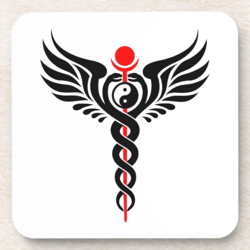 Caduceus  Yin Yang  Winged Serpent  Hermetic Drink Coaster