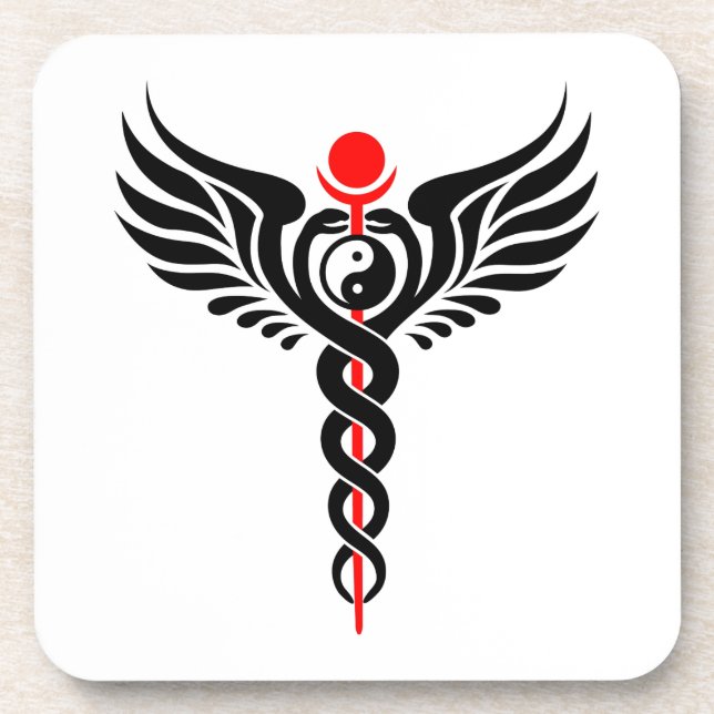 Caduceus – Yin Yang – Winged Serpent – Hermetic Drink Coaster (Front)