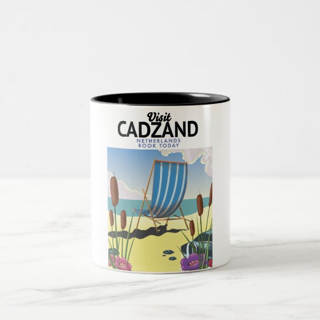 Cadzand Netherlands beach travel poster Two-Tone Coffee Mug (Center)