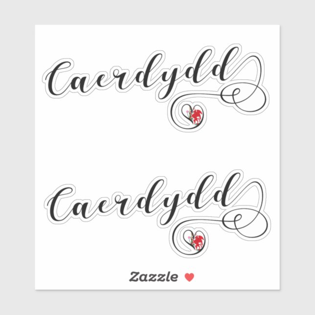 Caerdydd Flag Heart, Cardiff Sticker Sheet, Wales (Sheet)