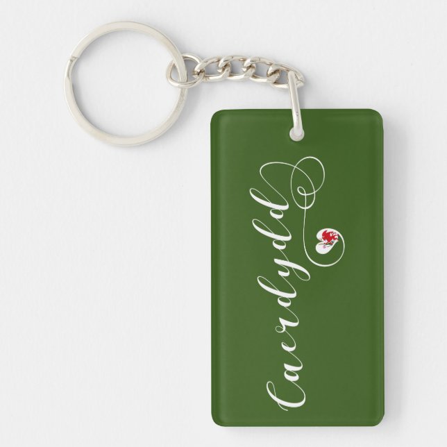Caerdydd Flag Heart, Cardiff, Wales Keychain (Front)