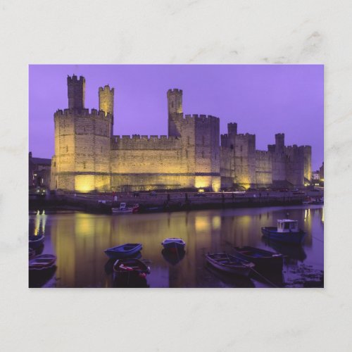 Caernarfon Castle at Night Gwynedd Wales Postcard