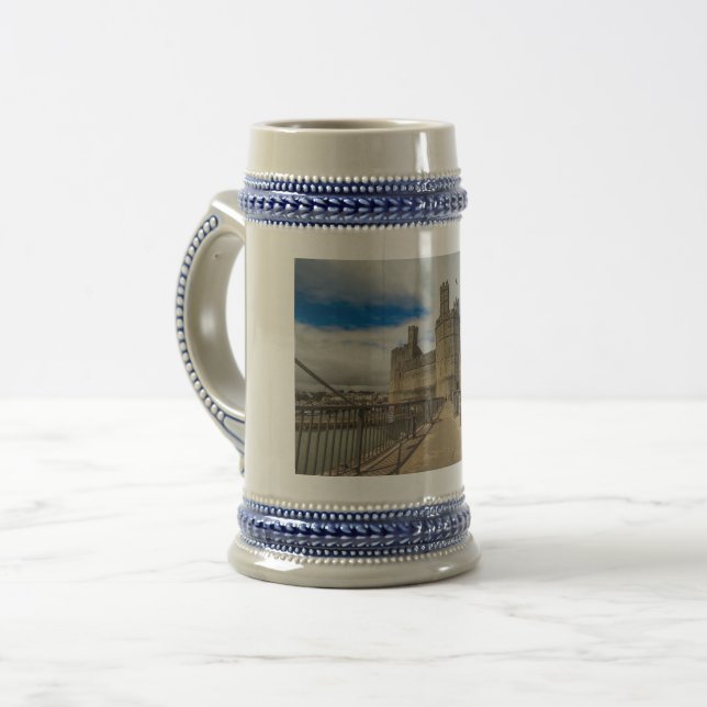 Caernarfon castle Wales Beer Mugs. Beer Stein (Front Left)