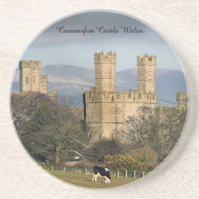 Caernarfon Castle Wales. Drink Coaster (Front)