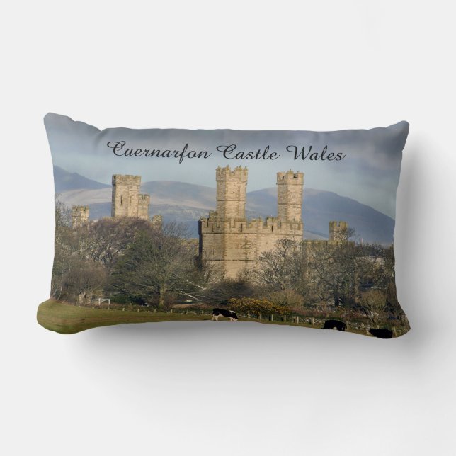 Caernarfon Castle Wales. Lumbar Pillow (Front)