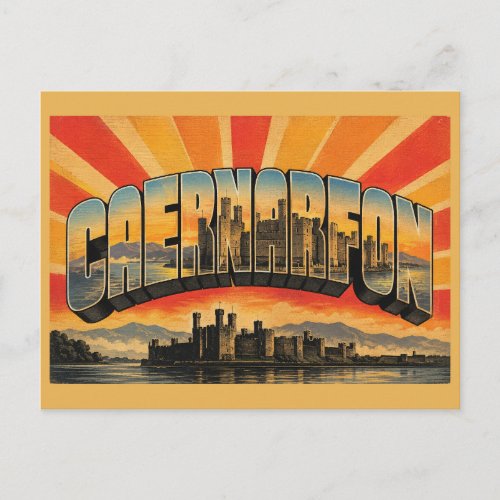 Caernarfon Castle Wales Vintage Travel Art Postcard