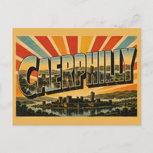 Caerphilly Castle Wales Vintage Travel Art Postcard