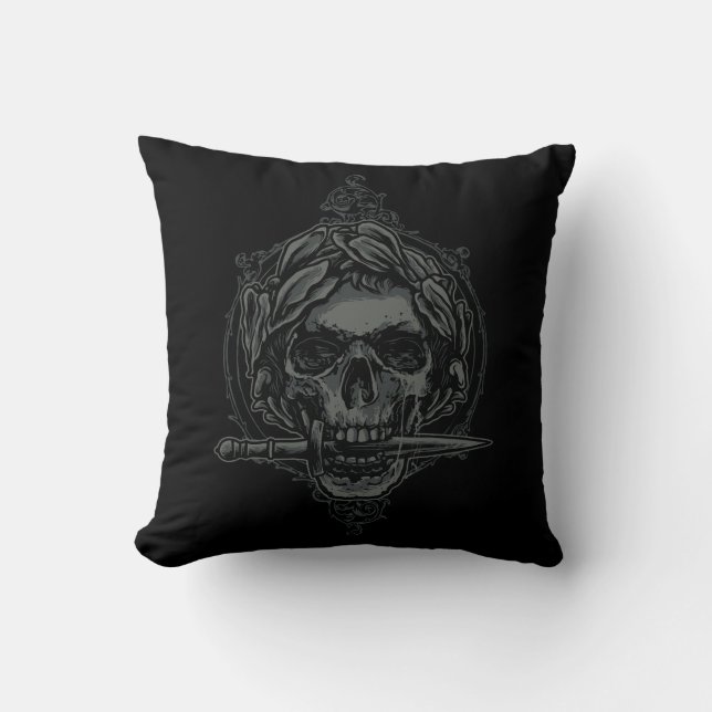 Caesar Skull With Knife Throw Pillow (Front)